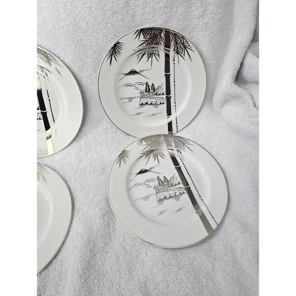 (Set of 6) Kutani Bamboo Porcelain Side Plate White & Sliver Japan 7.5" Asian - Picture 5 of 16